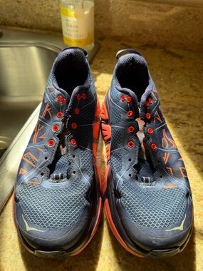 Hoka Navy Blue and Coral Athletic Running Shoes